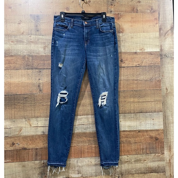 J Brand Villain Patched Skinny Raw Hem Jeans Size 28 - Picture 1 of 6
